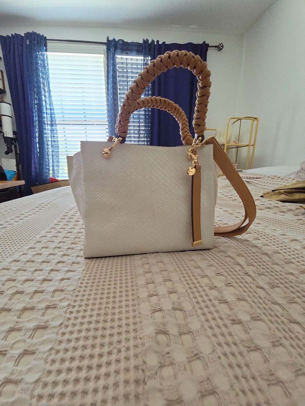 ALDO Gloadithh Braided Handle Tote Bag in White and Tan